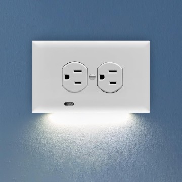 GuideLight 2 PLUS - LED Bright/Dim/Off Light Sensor Night Light - Electrical Outlet Wall Cover Plate For Horizontal Duplex Outlets - White (3 Pack)