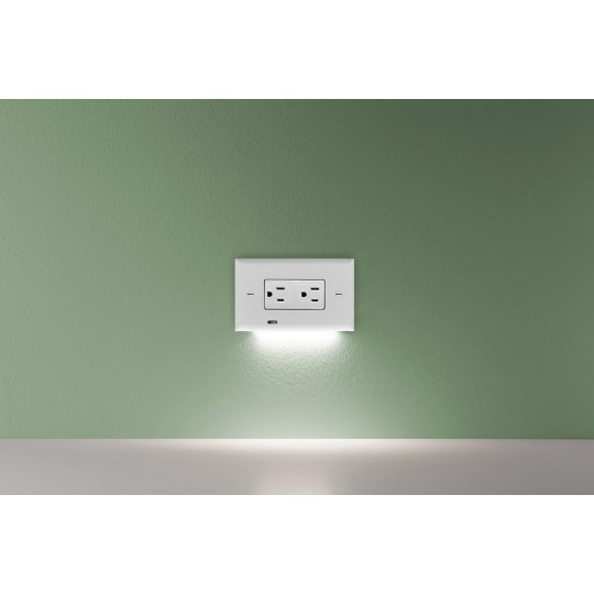 GuideLight 2 PLUS - LED Bright/Dim/Off Light Sensor Night Light - Electrical Outlet Wall Cover Plate For Horizontal Duplex Outlets - White (3 Pack)