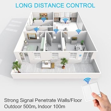 Smart Light Switch Receiver Kit, Wireless Light Switch Kit, Light Switch Panel Remotely Control 130ft Indoor 1900ft Outdoor, No Wiring Required without Tearing Wall 5x2-gang Switch 10Receiver