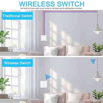 Smart Light Switch Receiver Kit, Wireless Light Switch Kit, Light Switch Panel Remotely Control 130ft Indoor 1900ft Outdoor, No Wiring Required without Tearing Wall 5x2-gang Switch 10Receiver