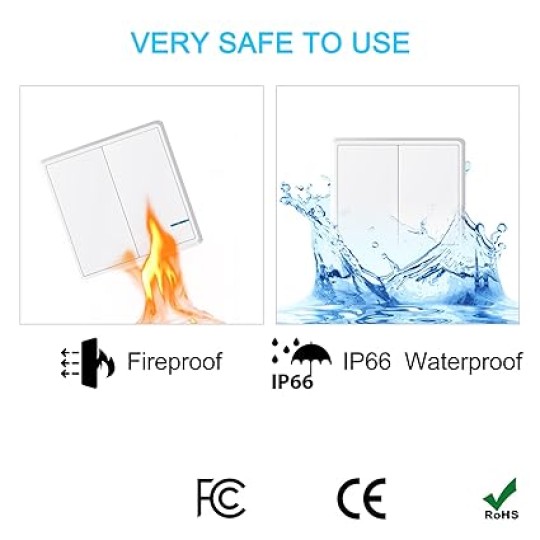 Smart Light Switch Receiver Kit, Wireless Light Switch Kit, Light Switch Panel Remotely Control 130ft Indoor 1900ft Outdoor, No Wiring Required without Tearing Wall 5x2-gang Switch 10Receiver