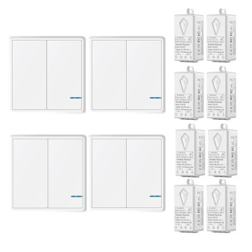 Smart Light Switch Receiver Kit, Wireless Light Switch Kit, Light Switch Panel Remotely Control 130ft Indoor 1900ft Outdoor, No Wiring Required without Tearing Wall 4x2-gang Switch 8 Receiver