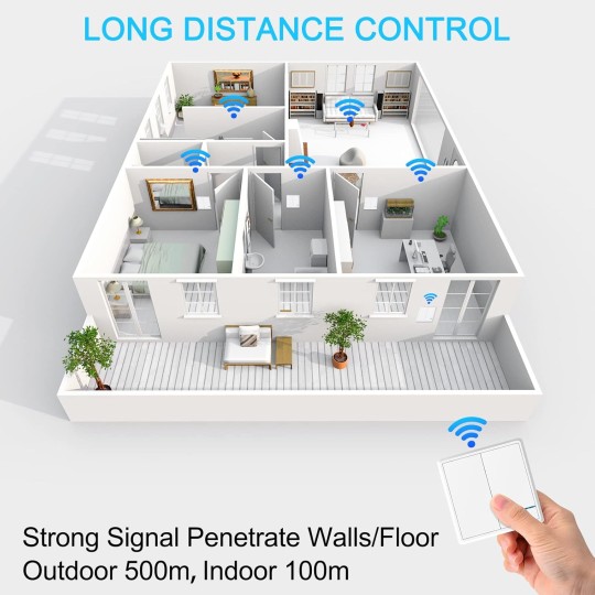 Smart Light Switch Receiver Kit, Wireless Light Switch Kit, Light Switch Panel Remotely Control 130ft Indoor 1900ft Outdoor, No Wiring Required without Tearing Wall 4x2-gang Switch 8 Receiver