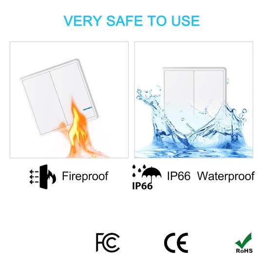 Smart Light Switch Receiver Kit, Wireless Light Switch Kit, Light Switch Panel Remotely Control 130ft Indoor 1900ft Outdoor, No Wiring Required without Tearing Wall 4x2-gang Switch 8 Receiver