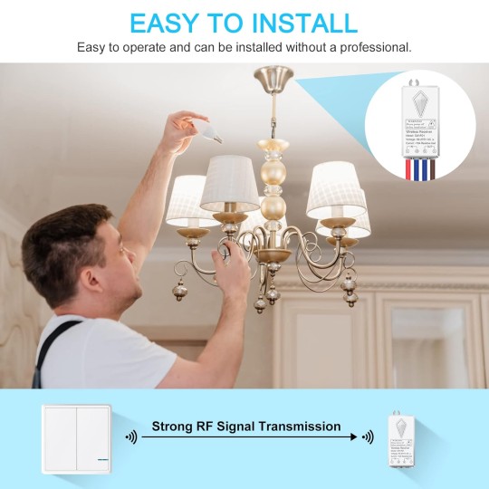 Smart Light Switch Receiver Kit, Wireless Light Switch Kit, Light Switch Panel Remotely Control 130ft Indoor 1900ft Outdoor, No Wiring Required without Tearing Wall 4x2-gang Switch 8 Receiver