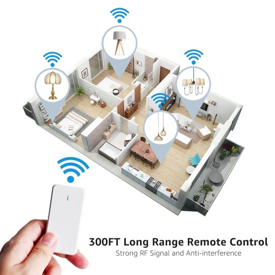 6PK Wireless Lights Switch and Receiver Kit, Wall Mounted Light Switch, Wireless Light Switch, Buckle Design & Removable, No Wiring, Programmable 1300ft Remote Control Lighting LED Light Lamp