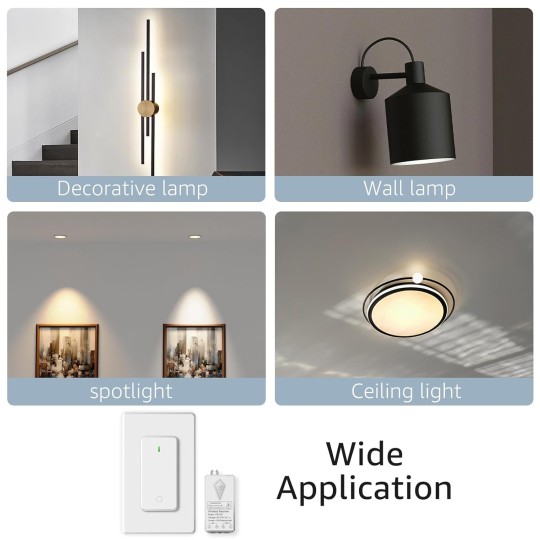 6PK Wireless Lights Switch and Receiver Kit, Wall Mounted Light Switch, Wireless Light Switch, Buckle Design & Removable, No Wiring, Programmable 1300ft Remote Control Lighting LED Light Lamp