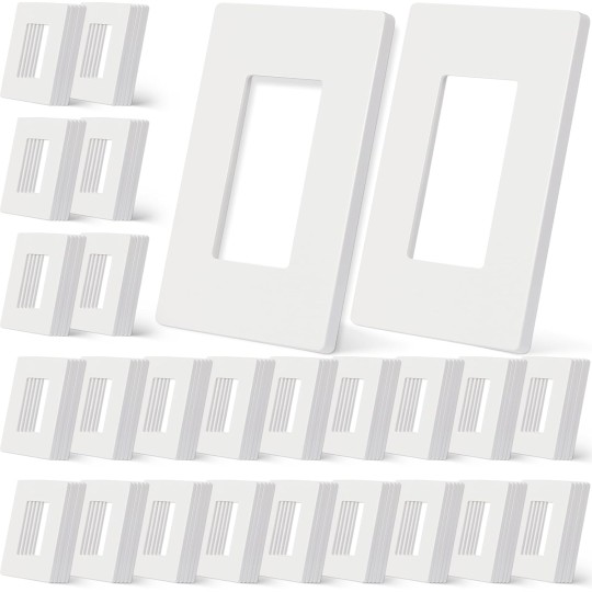 100 Pcs Screwless Outlet Covers, 1 Gang 4.69" x 2.91" Decorator Wall Plates for Electrical Outlets Decorative Switch Plate Covers Gloss Receptacle Cover Faceplate Cover for Dimmer, GFCI, White