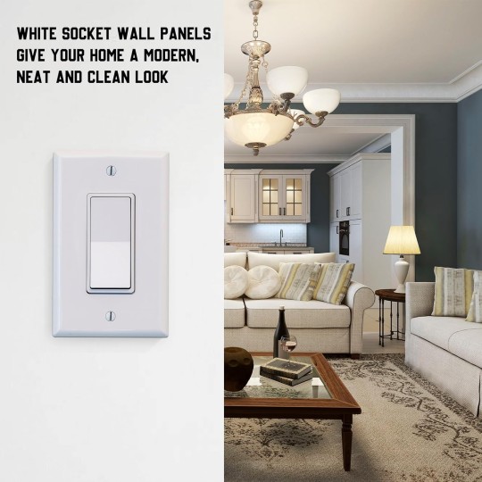 100 Pcs Screwless Outlet Covers, 1 Gang 4.69" x 2.91" Decorator Wall Plates for Electrical Outlets Decorative Switch Plate Covers Gloss Receptacle Cover Faceplate Cover for Dimmer, GFCI, White