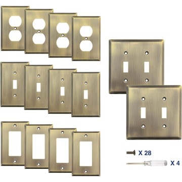 Wall Plate, Metal Duplex Outlet Covers, Light Switch Cover - Decorative Copper Outlet Cover Plate Variety of 13 Styles: Decorator/Duplex/Toggle/Combo, Antique Brass