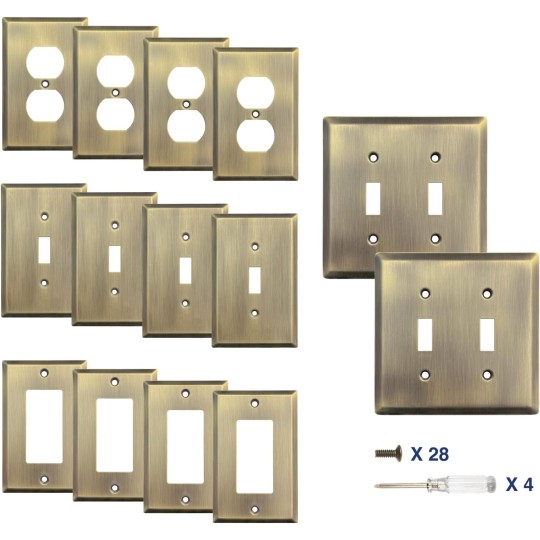 Wall Plate, Metal Duplex Outlet Covers, Light Switch Cover - Decorative Copper Outlet Cover Plate Variety of 13 Styles: Decorator/Duplex/Toggle/Combo, Antique Brass