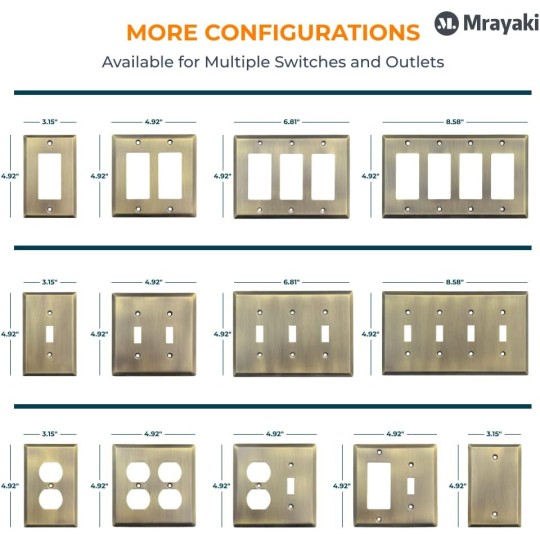 Wall Plate, Metal Duplex Outlet Covers, Light Switch Cover - Decorative Copper Outlet Cover Plate Variety of 13 Styles: Decorator/Duplex/Toggle/Combo, Antique Brass