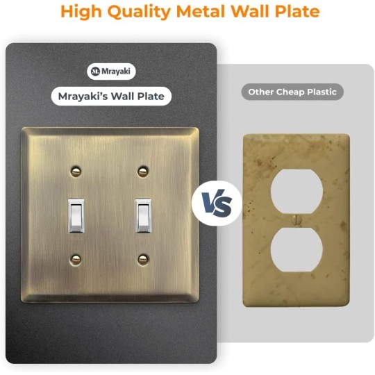 Wall Plate, Metal Duplex Outlet Covers, Light Switch Cover - Decorative Copper Outlet Cover Plate Variety of 13 Styles: Decorator/Duplex/Toggle/Combo, Antique Brass