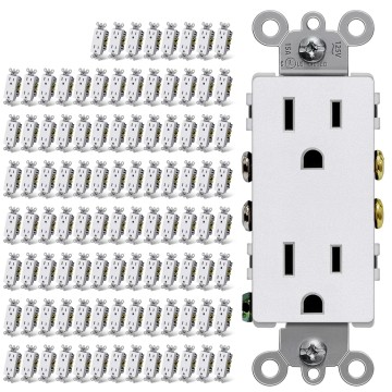 (100 Pack) 15 Amp Matte White Decorator Wall Outlet, Decor Standard Electrical Receptacle, 15A/125V, Non-Tamper Resistant, 2 Pole 3 Wire, UL Listed