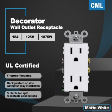 (100 Pack) 15 Amp Matte White Decorator Wall Outlet, Decor Standard Electrical Receptacle, 15A/125V, Non-Tamper Resistant, 2 Pole 3 Wire, UL Listed