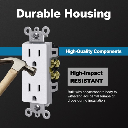 (100 Pack) 15 Amp Matte White Decorator Wall Outlet, Decor Standard Electrical Receptacle, 15A/125V, Non-Tamper Resistant, 2 Pole 3 Wire, UL Listed
