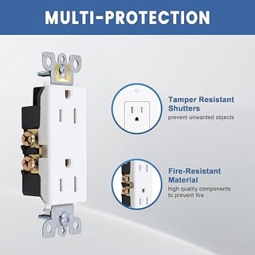100-Pack of Tamper-Resistant Decorator Wall Receptacles, UL Listed, Residential Grade, Self-Grounding, 2-Pole, 15A 125V, 1875W, White