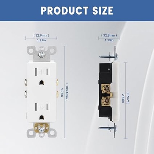 100-Pack of Tamper-Resistant Decorator Wall Receptacles, UL Listed, Residential Grade, Self-Grounding, 2-Pole, 15A 125V, 1875W, White