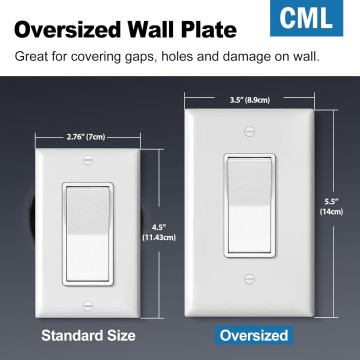 Oversized Decorator Wall Plate, 20 Pack Electrical Outlet Receptacle Covers, Jumbo 1-Gang Switch Plates, Over-Size 3.5” x 5.5”, Impact Resistant, Gloss White, ETL Listed