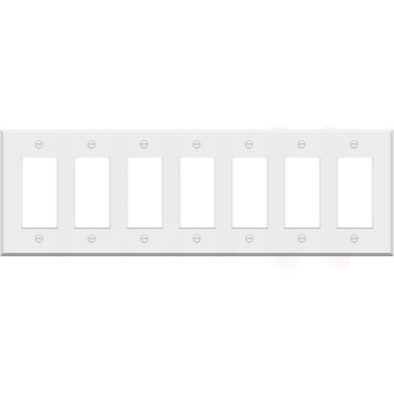 (1 Pack) 7-Gang Decora Switch Cover, Decorator Light Switch or Receptacle Outlet Wall Plate, White Painted Metal, 7-Gang Standard Size, 4.5'' x 13.6'', Corrosion Resistant, Made of Unbreakable Metal