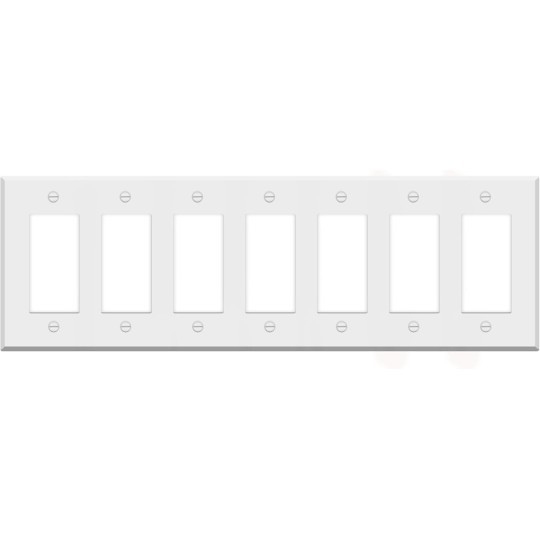 (1 Pack) 7-Gang Decora Switch Cover, Decorator Light Switch or Receptacle Outlet Wall Plate, White Painted Metal, 7-Gang Standard Size, 4.5'' x 13.6'', Corrosion Resistant, Made of Unbreakable Metal