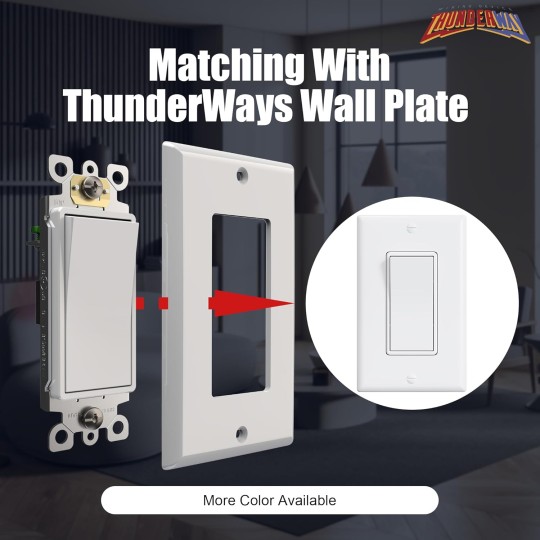 Single Pole Decorator Wall Light Switch with Wall Plate, 15A 120V/277V, On/Off Paddle Switch, Residential Grade - UL Listed, White