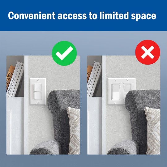 Double Paddle Rocker Decorator Light Switch, Single Pole Dual Self-grounding On/Off Interrupter, 15 Amp Electrical in-Wall Switches, UL Listed, 10 Pack, White