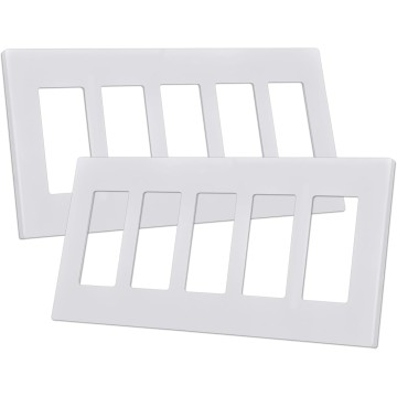 5-Gang Screwless Decorator Wall Plate, White Outlet Covers, 2 Pack Hidden Wall Safe Switch Plate, Standard Size 4.68”X 10.18”, Impact Resistant
