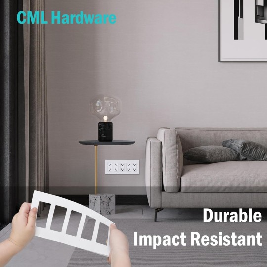 5-Gang Screwless Decorator Wall Plate, White Outlet Covers, 2 Pack Hidden Wall Safe Switch Plate, Standard Size 4.68”X 10.18”, Impact Resistant