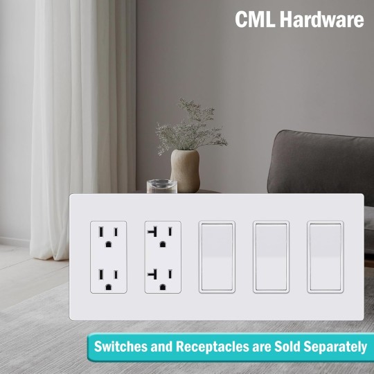 Decorator Screwless Wall Plate, 5-Gang Light Switch Covers, Decor Outlet Cover Plate, Standard Size 4.68”X 10.18”, Impact Resistant, White