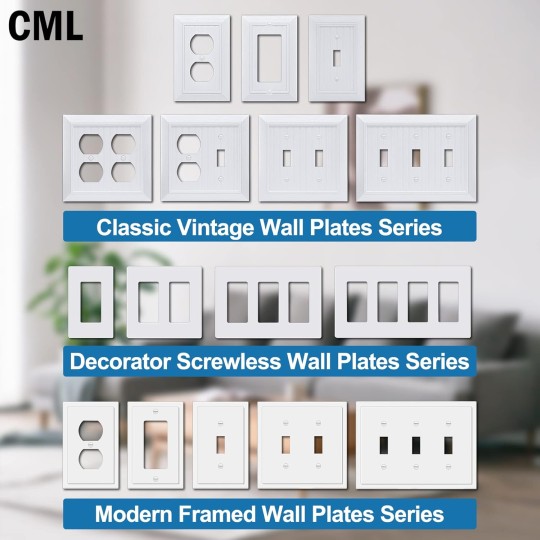 Decorator Screwless Wall Plate, 5-Gang Light Switch Covers, Decor Outlet Cover Plate, Standard Size 4.68”X 10.18”, Impact Resistant, White
