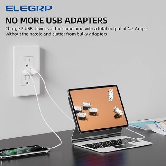 USB Charger Wall Outlet, USB Receptacle with USB A & USB C Ports, 15 Amp Duplex Tamper Resistant Receptacle Plug NEMA 5-15R, Wall Plate Included, UL Listed, 20 Pack, Matte White