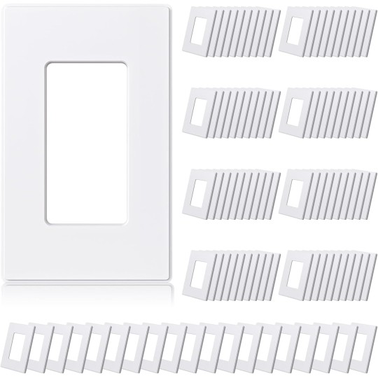 Matte White 1-Gang Screwless Decorative Wall Plates, Standard Size Unbreakable Thermoplastic Faceplate Cover for Decorator Receptacle Outlet Switch, UL Listed (100 Pack)