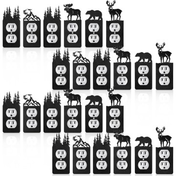 24 Pcs Metal Bear Light Switch Cover Moose Tree Mountain Elk Black Light Switch Plate Forest Outlet Cover Toggle Light Switch Wall Plate Cover for Home Bedroom Single Gang Socket
