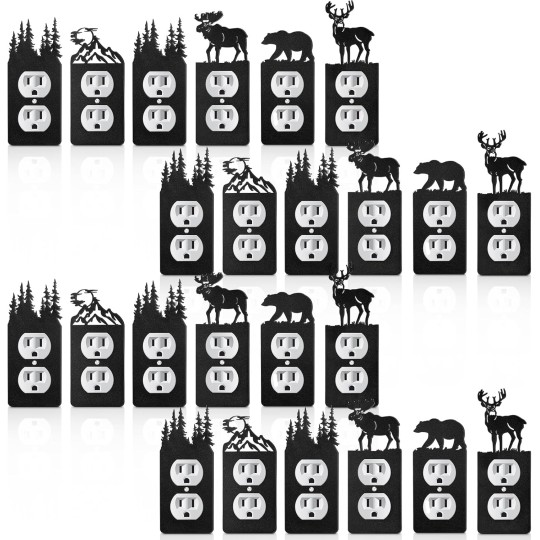 24 Pcs Metal Bear Light Switch Cover Moose Tree Mountain Elk Black Light Switch Plate Forest Outlet Cover Toggle Light Switch Wall Plate Cover for Home Bedroom Single Gang Socket