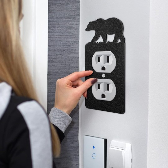 24 Pcs Metal Bear Light Switch Cover Moose Tree Mountain Elk Black Light Switch Plate Forest Outlet Cover Toggle Light Switch Wall Plate Cover for Home Bedroom Single Gang Socket