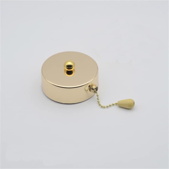 EdricShop 10Vintage Zipper Pull Rope Wall Switch with 5cm Beaded Rope Switch&/Wooden Handle for Ceiling Light Wall Light Beside Lamp - (Color: Gold)