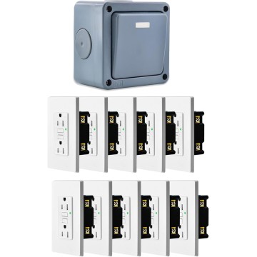 1PK IP66 Waterproof Switch, SPDT（Single Pole Double Throw） Switch, 2 Way Single Light Switch for Outdoor Garden,with 10PK GFCI Outlet 15 Amp Receptacles