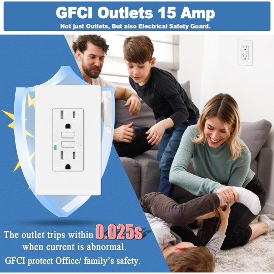 1PK IP66 Waterproof Switch, SPDT（Single Pole Double Throw） Switch, 2 Way Single Light Switch for Outdoor Garden,with 10PK GFCI Outlet 15 Amp Receptacles