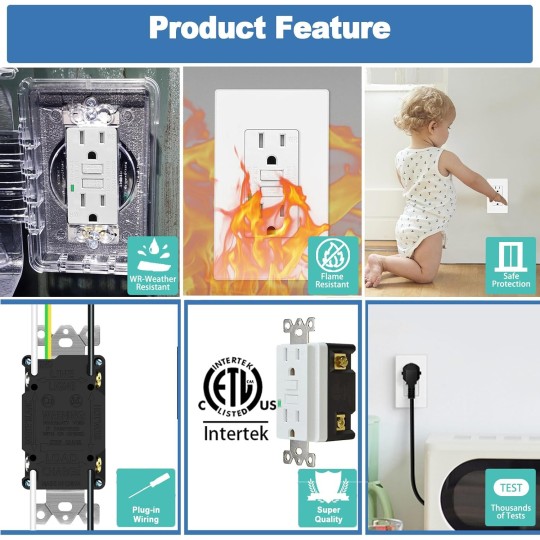 1PK IP66 Waterproof Switch, SPDT（Single Pole Double Throw） Switch, 2 Way Single Light Switch for Outdoor Garden,with 10PK GFCI Outlet 15 Amp Receptacles