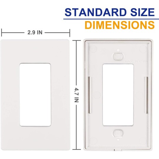 1-Gang Screwless Decorator Wall Plates, Child Safe Standard Size Outlet Cover, Unbreakable Polycarbonate Thermoplastic,Glossy White, 40 Pack,UL Listed