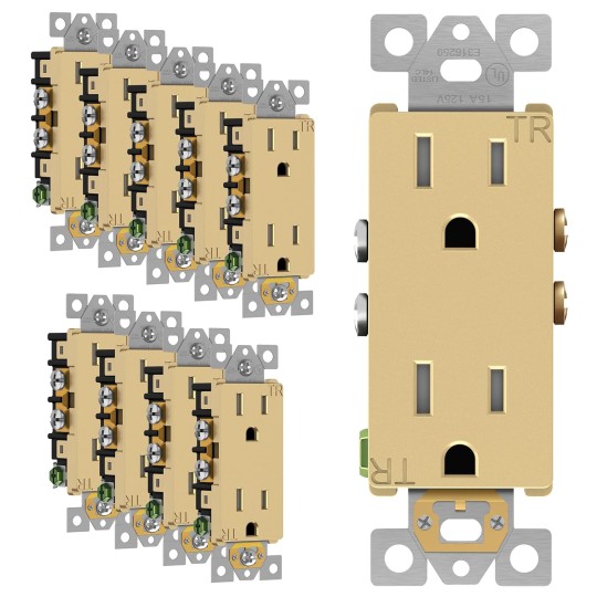 Elite Series Decorator Light Switch (10 Pack) & Outlet Bundle, 15A 120V, Single Pole, Tamper Resistant, Gloss Gold