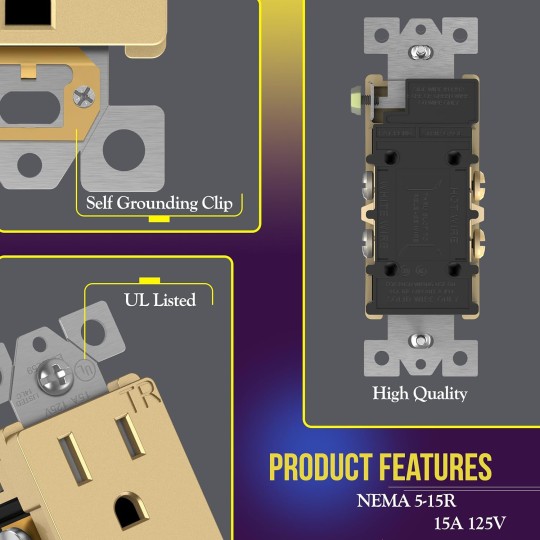 Elite Series Decorator Light Switch (10 Pack) & Outlet Bundle, 15A 120V, Single Pole, Tamper Resistant, Gloss Gold