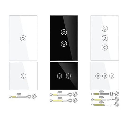Smart Switch Multi-Gang Smart Light Dimmer Switch Independent Control Smart Control Works Smart Light Switch (Color : US 3 Gang Black Size : W)