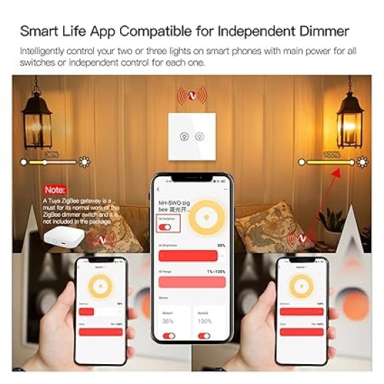 Smart Switch Multi-Gang Smart Light Dimmer Switch Independent Control Smart Control Works Smart Light Switch (Color : US 3 Gang Black Size : W)