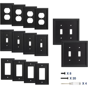 Wall Plates Duplex Outlet Covers, Matte Black Light Switch Cover - Natural Bamboo Fiber Electrical Outlet Cover Plate Variety of Styles: Decorator/Duplex