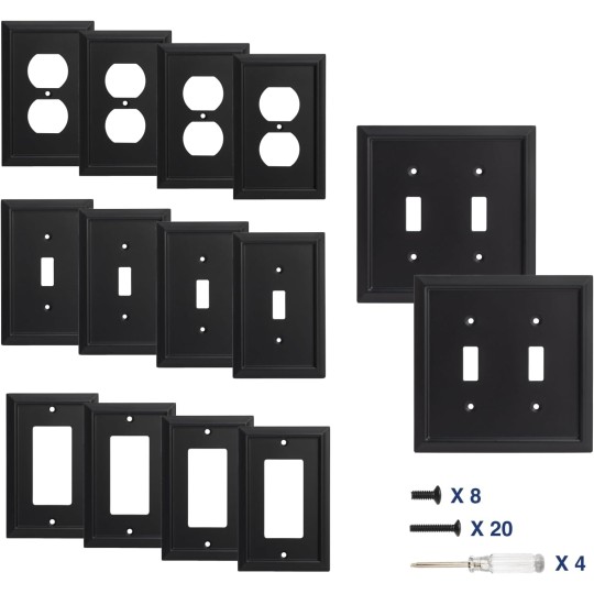 Wall Plates Duplex Outlet Covers, Matte Black Light Switch Cover - Natural Bamboo Fiber Electrical Outlet Cover Plate Variety of Styles: Decorator/Duplex