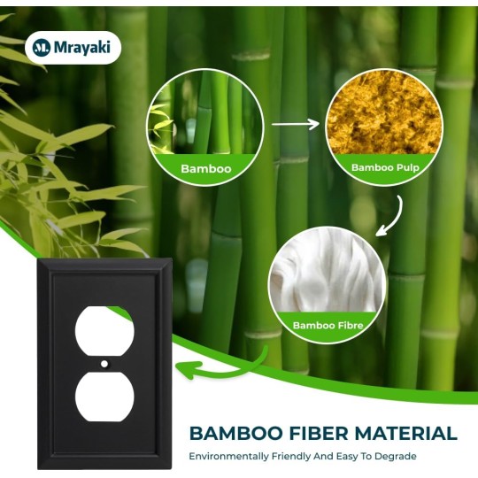Wall Plates Duplex Outlet Covers, Matte Black Light Switch Cover - Natural Bamboo Fiber Electrical Outlet Cover Plate Variety of Styles: Decorator/Duplex