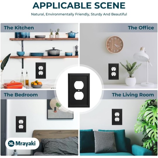 Wall Plates Duplex Outlet Covers, Matte Black Light Switch Cover - Natural Bamboo Fiber Electrical Outlet Cover Plate Variety of Styles: Decorator/Duplex