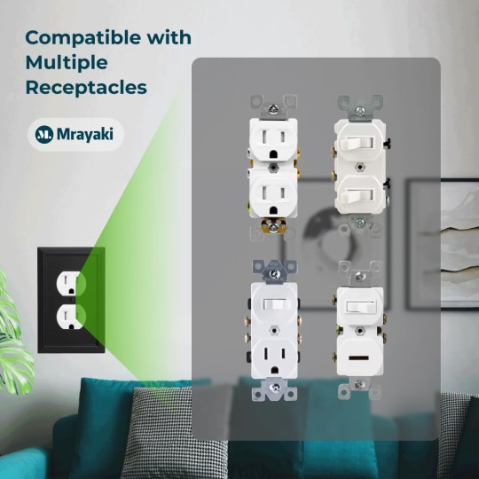 Wall Plates Duplex Outlet Covers, Matte Black Light Switch Cover - Natural Bamboo Fiber Electrical Outlet Cover Plate Variety of Styles: Decorator/Duplex